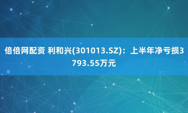 倍倍网配资 利和兴(301013.SZ)：上半年净亏损3793.55万元