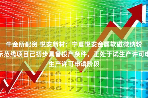 牛金所配资 悦安新材：宁夏悦安金属软磁微纳粉体生产示范线项目已初步具备投产条件，正处于试生产许可申请阶段